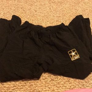 Army track pants with zipper at bottom